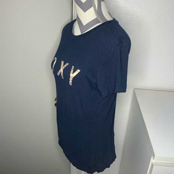 Roxy Logo Navy Short Sleeved Tee Shirt - Picture 3 of 7